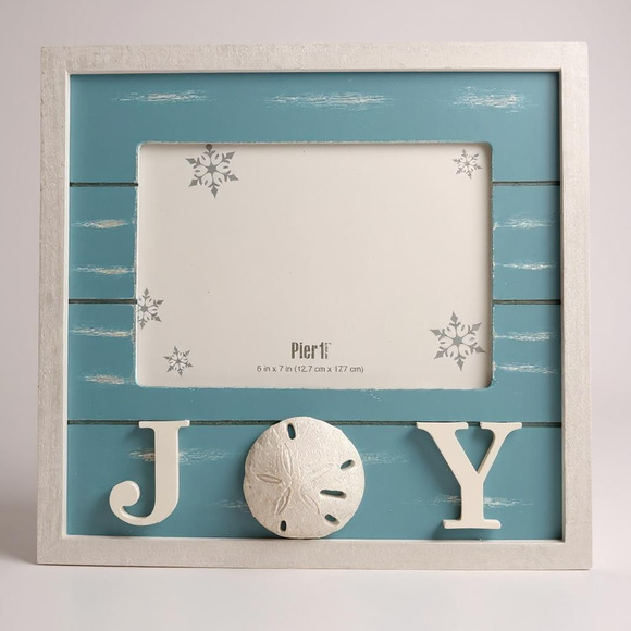 Pier 1 Photo Frame Coastal Christmas Beach Joy Sand Dollar 5 x 7 Blue White - Picture 1 of 4